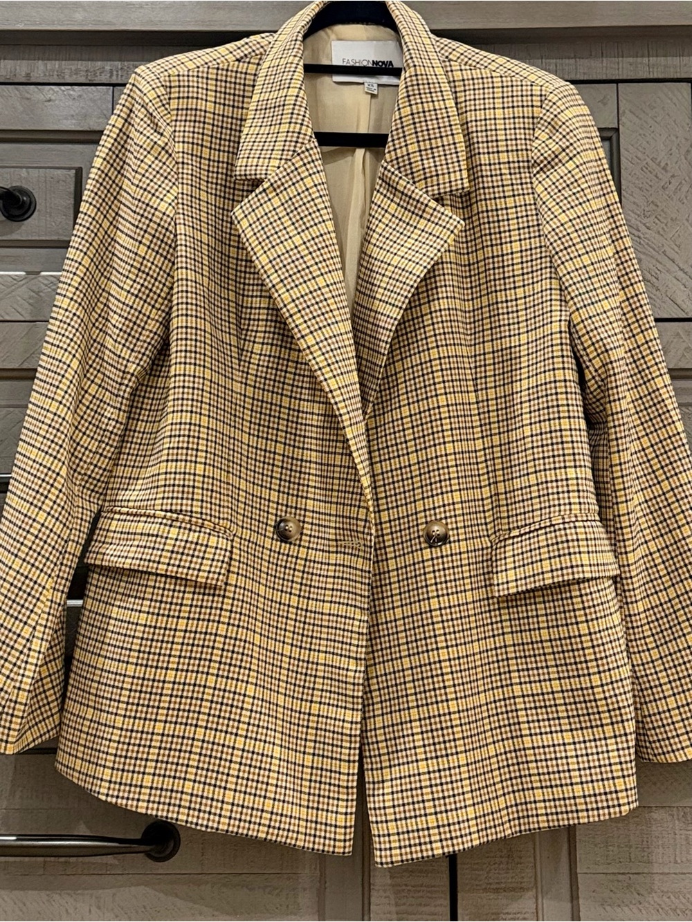 Fashion Nova Yellow Plaid Double-Button Blazer